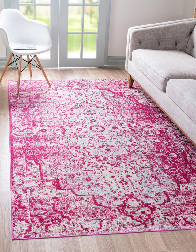 Pink 8' x 10' Charm Rectangle Area Rug 100% Polypropylene With Jute Backing Traditional Vintage Distressed Look Carpet for Living Rooms Dining Office Space for Sale at Rug Engine