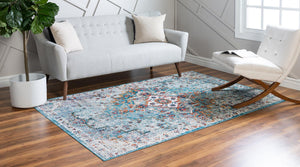 Turquoise 5' 1 x 8' Charm Rectangle Area Rug 100% Polypropylene With Jute Backing Traditional Vintage Distressed Look Carpet for Living Rooms Dining Office Space for Sale at Rug Engine