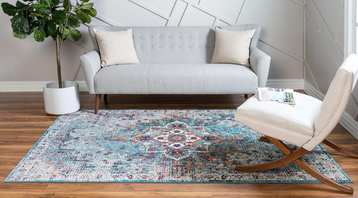 Turquoise 4' 1 x 6' 1 Charm Rectangle Area Rug 100% Polypropylene With Jute Backing Traditional Vintage Distressed Look Carpet for Living Rooms Dining Office Space for Sale at Rug Engine
