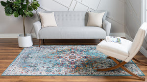 Turquoise 4' 1 x 6' 1 Charm Rectangle Area Rug 100% Polypropylene With Jute Backing Traditional Vintage Distressed Look Carpet for Living Rooms Dining Office Space for Sale at Rug Engine