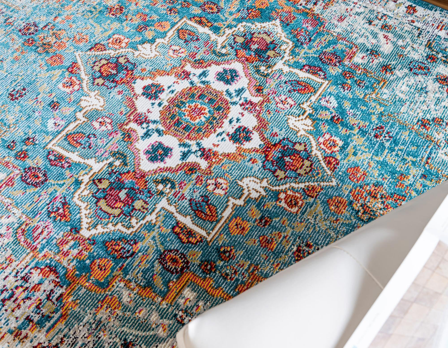 Turquoise 4' 1 x 6' 1 Charm Rectangle Area Rug 100% Polypropylene With Jute Backing Traditional Vintage Distressed Look Carpet for Living Rooms Dining Office Space for Sale at Rug Engine