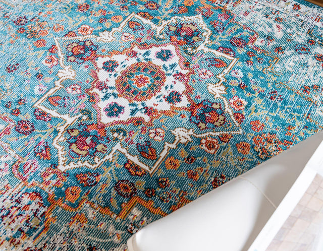 Turquoise 4' 1 x 6' 1 Charm Rectangle Area Rug 100% Polypropylene With Jute Backing Traditional Vintage Distressed Look Carpet for Living Rooms Dining Office Space for Sale at Rug Engine