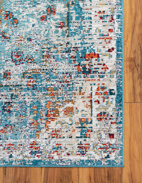 Turquoise 4' 1 x 6' 1 Charm Rectangle Area Rug 100% Polypropylene With Jute Backing Traditional Vintage Distressed Look Carpet for Living Rooms Dining Office Space for Sale at Rug Engine