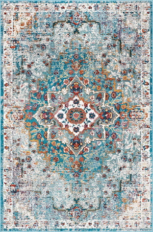 Turquoise 5' 1 x 8' Charm Rectangle Area Rug 100% Polypropylene With Jute Backing Traditional Vintage Distressed Look Carpet for Living Rooms Dining Office Space for Sale at Rug Engine