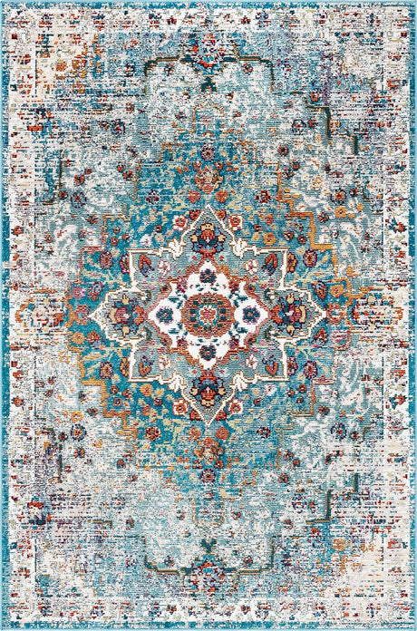 Turquoise 5' 1 x 8' Charm Rectangle Area Rug 100% Polypropylene With Jute Backing Traditional Vintage Distressed Look Carpet for Living Rooms Dining Office Space for Sale at Rug Engine