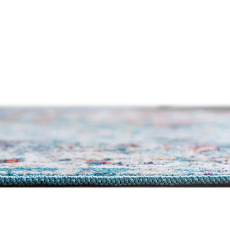Turquoise 7' x 7' Charm Round Area Rug 100% Polypropylene With Jute Backing Traditional Vintage Distressed Look Carpet for Living Rooms Dining Office Space for Sale at Rug Engine