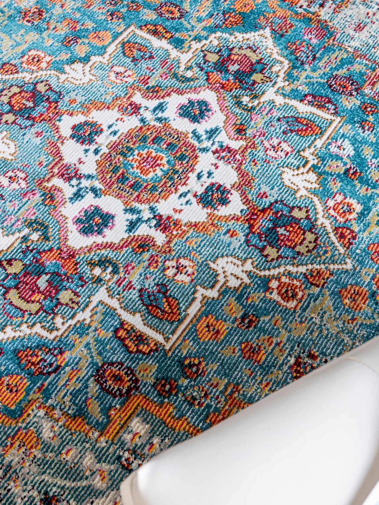 Turquoise 5' 3 x 5' 3 Charm Round Area Rug 100% Polypropylene With Jute Backing Traditional Vintage Distressed Look Carpet for Living Rooms Dining Office Space for Sale at Rug Engine
