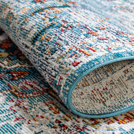 Turquoise 4' 1 x 4' 1 Charm Round Area Rug 100% Polypropylene With Jute Backing Traditional Vintage Distressed Look Carpet for Living Rooms Dining Office Space for Sale at Rug Engine