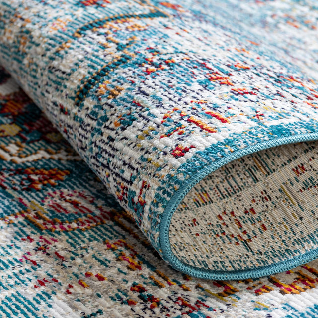 Turquoise 4' 1 x 4' 1 Charm Round Area Rug 100% Polypropylene With Jute Backing Traditional Vintage Distressed Look Carpet for Living Rooms Dining Office Space for Sale at Rug Engine