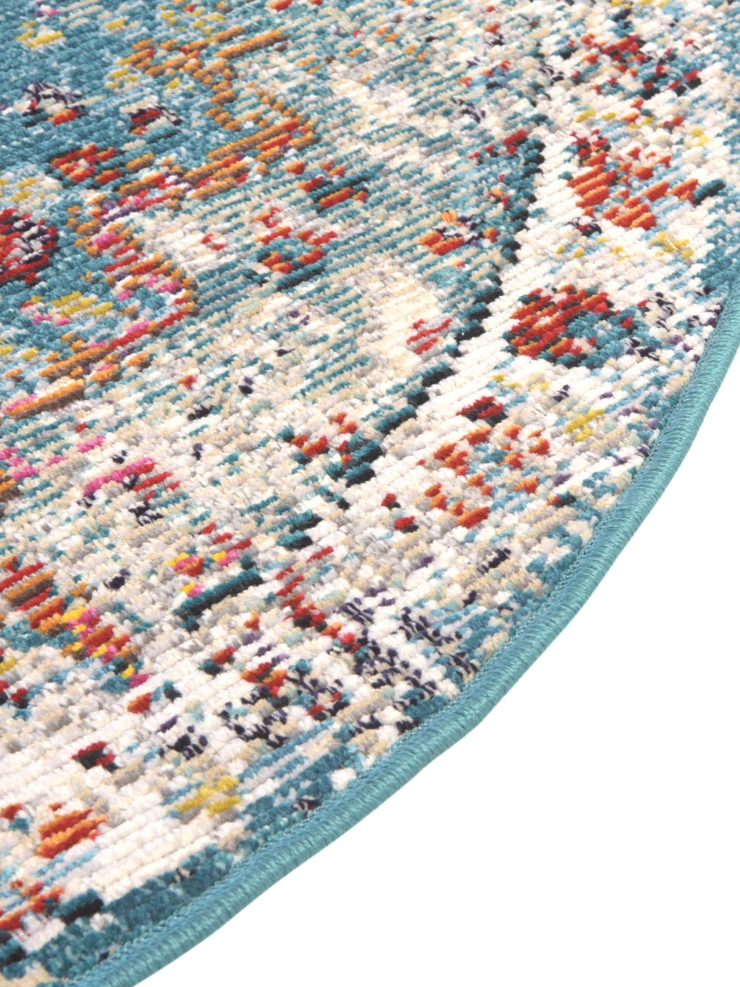 Turquoise 4' 1 x 4' 1 Charm Round Area Rug 100% Polypropylene With Jute Backing Traditional Vintage Distressed Look Carpet for Living Rooms Dining Office Space for Sale at Rug Engine