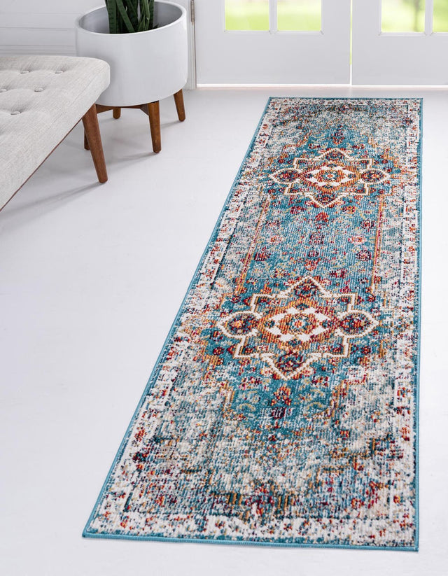 Turquoise 2' 2 x 6' 1 Charm Runner Area Rug 100% Polypropylene With Jute Backing Traditional Vintage Distressed Look Carpet for Living Rooms Dining Office Space for Sale at Rug Engine