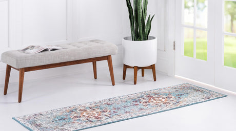 Turquoise 2' 7 x 10' Charm Runner Area Rug 100% Polypropylene With Jute Backing Traditional Vintage Distressed Look Carpet for Living Rooms Dining Office Space for Sale at Rug Engine