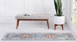 Turquoise 2' 7 x 10' Charm Runner Area Rug 100% Polypropylene With Jute Backing Traditional Vintage Distressed Look Carpet for Living Rooms Dining Office Space for Sale at Rug Engine