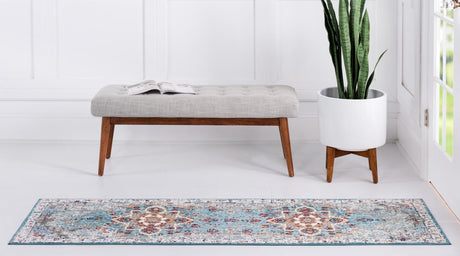 Turquoise 2' 7 x 10' Charm Runner Area Rug 100% Polypropylene With Jute Backing Traditional Vintage Distressed Look Carpet for Living Rooms Dining Office Space for Sale at Rug Engine