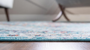 Turquoise 2' 7 x 10' Charm Runner Area Rug 100% Polypropylene With Jute Backing Traditional Vintage Distressed Look Carpet for Living Rooms Dining Office Space for Sale at Rug Engine