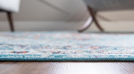 Turquoise 2' 7 x 10' Charm Runner Area Rug 100% Polypropylene With Jute Backing Traditional Vintage Distressed Look Carpet for Living Rooms Dining Office Space for Sale at Rug Engine