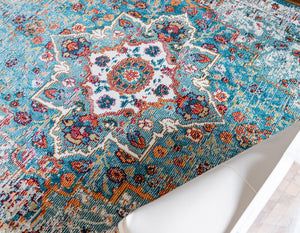 Turquoise 2' 7 x 10' Charm Runner Area Rug 100% Polypropylene With Jute Backing Traditional Vintage Distressed Look Carpet for Living Rooms Dining Office Space for Sale at Rug Engine