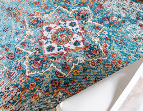 Turquoise 2' 7 x 10' Charm Runner Area Rug 100% Polypropylene With Jute Backing Traditional Vintage Distressed Look Carpet for Living Rooms Dining Office Space for Sale at Rug Engine