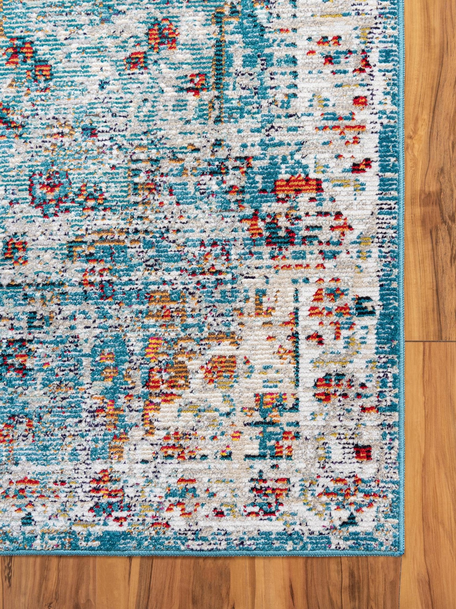 Turquoise 2' 7 x 10' Charm Runner Area Rug 100% Polypropylene With Jute Backing Traditional Vintage Distressed Look Carpet for Living Rooms Dining Office Space for Sale at Rug Engine