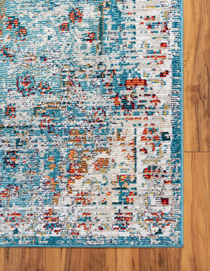 Turquoise 2' 7 x 10' Charm Runner Area Rug 100% Polypropylene With Jute Backing Traditional Vintage Distressed Look Carpet for Living Rooms Dining Office Space for Sale at Rug Engine