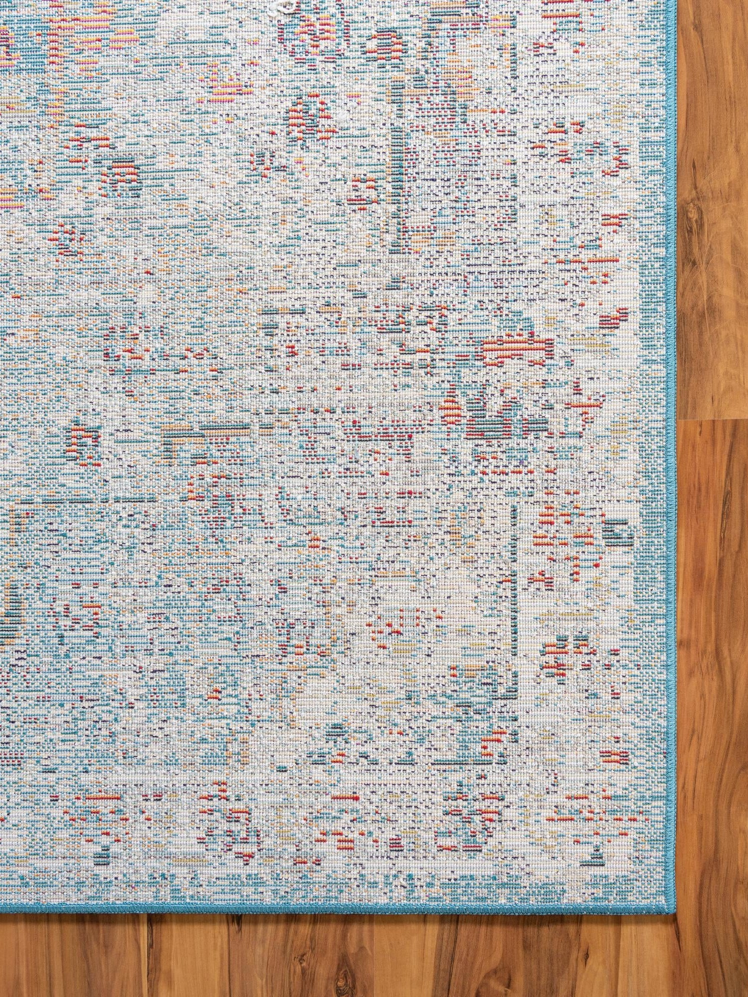 Turquoise 2' 7 x 10' Charm Runner Area Rug 100% Polypropylene With Jute Backing Traditional Vintage Distressed Look Carpet for Living Rooms Dining Office Space for Sale at Rug Engine