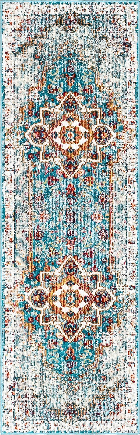 Turquoise 2' 2 x 6' 1 Charm Runner Area Rug 100% Polypropylene With Jute Backing Traditional Vintage Distressed Look Carpet for Living Rooms Dining Office Space for Sale at Rug Engine