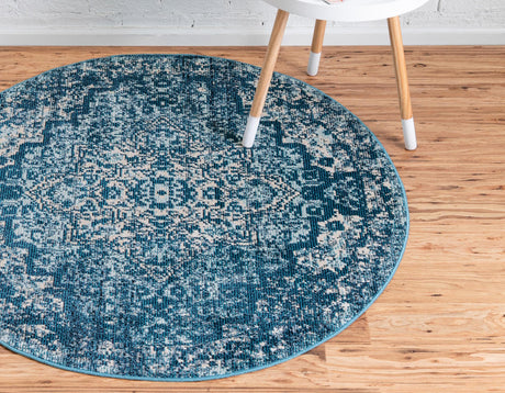 Navy Blue 4' 1 x 4' 1 Charm Round Area Rug 100% Polypropylene With Jute Backing Traditional Vintage Distressed Look Carpet for Living Rooms Dining Office Space for Sale at Rug Engine