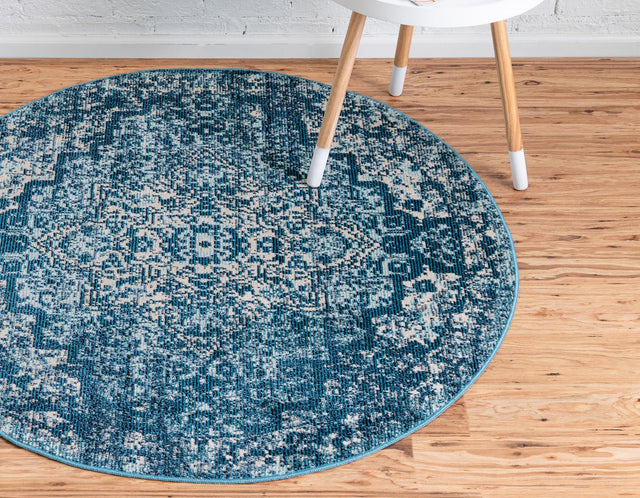 Navy Blue 4' 1 x 4' 1 Charm Round Area Rug 100% Polypropylene With Jute Backing Traditional Vintage Distressed Look Carpet for Living Rooms Dining Office Space for Sale at Rug Engine