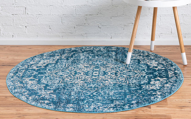 Navy Blue 4' 1 x 4' 1 Charm Round Area Rug 100% Polypropylene With Jute Backing Traditional Vintage Distressed Look Carpet for Living Rooms Dining Office Space for Sale at Rug Engine