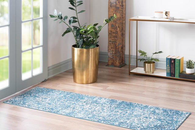 Navy Blue 2' 2 x 6' 1 Charm Runner Area Rug 100% Polypropylene With Jute Backing Traditional Vintage Distressed Look Carpet for Living Rooms Dining Office Space for Sale at Rug Engine
