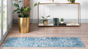 Navy Blue 2' 2 x 6' 1 Charm Runner Area Rug 100% Polypropylene With Jute Backing Traditional Vintage Distressed Look Carpet for Living Rooms Dining Office Space for Sale at Rug Engine