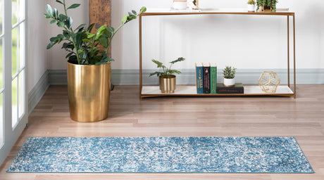 Navy Blue 2' 2 x 6' 1 Charm Runner Area Rug 100% Polypropylene With Jute Backing Traditional Vintage Distressed Look Carpet for Living Rooms Dining Office Space for Sale at Rug Engine