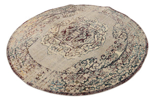 Gray 7' 1 x 7' 1 Charm Round Area Rug 100% Polypropylene With Jute Backing Traditional Vintage Distressed Look Carpet for Living Rooms Dining Office Space for Sale at Rug Engine