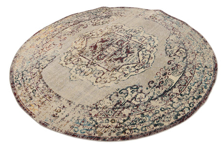 Gray 7' 1 x 7' 1 Charm Round Area Rug 100% Polypropylene With Jute Backing Traditional Vintage Distressed Look Carpet for Living Rooms Dining Office Space for Sale at Rug Engine