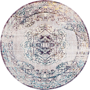 Gray 7' 1 x 7' 1 Charm Round Area Rug 100% Polypropylene With Jute Backing Traditional Vintage Distressed Look Carpet for Living Rooms Dining Office Space for Sale at Rug Engine