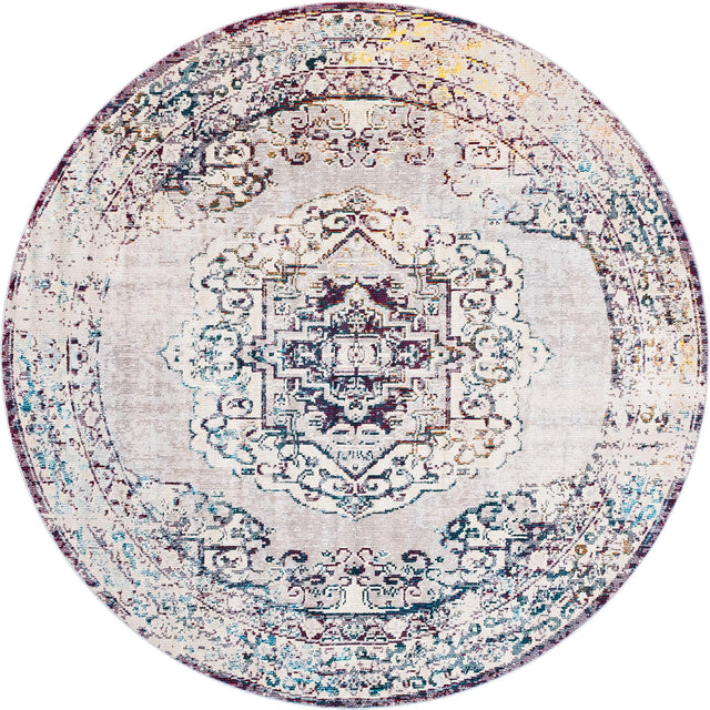 Gray 7' 1 x 7' 1 Charm Round Area Rug 100% Polypropylene With Jute Backing Traditional Vintage Distressed Look Carpet for Living Rooms Dining Office Space for Sale at Rug Engine