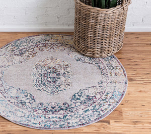 Gray 4' 1 x 4' 1 Charm Round Area Rug 100% Polypropylene With Jute Backing Traditional Vintage Distressed Look Carpet for Living Rooms Dining Office Space for Sale at Rug Engine