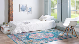 Turquoise 8' x 11' Charm Rectangle Area Rug 100% Polypropylene With Jute Backing Traditional Vintage Distressed Look Carpet for Living Rooms Dining Office Space for Sale at Rug Engine