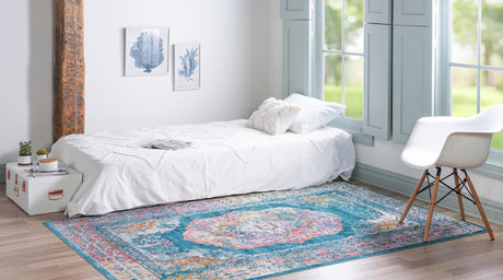 Turquoise 8' x 10' Charm Rectangle Area Rug 100% Polypropylene With Jute Backing Traditional Vintage Distressed Look Carpet for Living Rooms Dining Office Space for Sale at Rug Engine