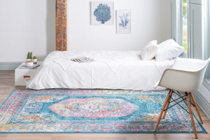 Turquoise 8' x 10' Charm Rectangle Area Rug 100% Polypropylene With Jute Backing Traditional Vintage Distressed Look Carpet for Living Rooms Dining Office Space for Sale at Rug Engine