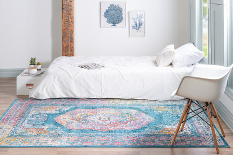Turquoise 8' x 10' Charm Rectangle Area Rug 100% Polypropylene With Jute Backing Traditional Vintage Distressed Look Carpet for Living Rooms Dining Office Space for Sale at Rug Engine