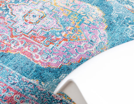 Turquoise 8' x 10' Charm Rectangle Area Rug 100% Polypropylene With Jute Backing Traditional Vintage Distressed Look Carpet for Living Rooms Dining Office Space for Sale at Rug Engine