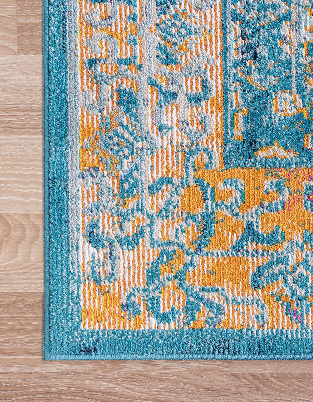 Turquoise 8' x 11' Charm Rectangle Area Rug 100% Polypropylene With Jute Backing Traditional Vintage Distressed Look Carpet for Living Rooms Dining Office Space for Sale at Rug Engine