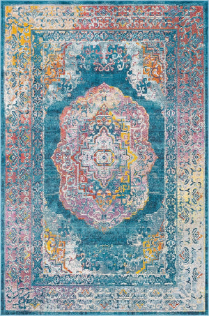 Turquoise 5' 1 x 8' Charm Rectangle Area Rug 100% Polypropylene With Jute Backing Traditional Vintage Distressed Look Carpet for Living Rooms Dining Office Space for Sale at Rug Engine