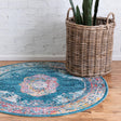 Turquoise 5' 3 x 5' 3 Charm Round Area Rug 100% Polypropylene With Jute Backing Traditional Vintage Distressed Look Carpet for Living Rooms Dining Office Space for Sale at Rug Engine