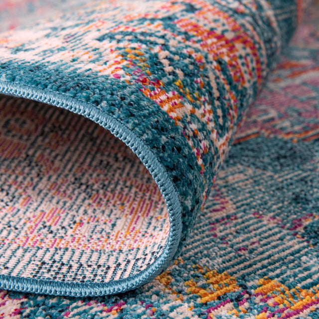 Turquoise 4' 1 x 4' 1 Charm Round Area Rug 100% Polypropylene With Jute Backing Traditional Vintage Distressed Look Carpet for Living Rooms Dining Office Space for Sale at Rug Engine