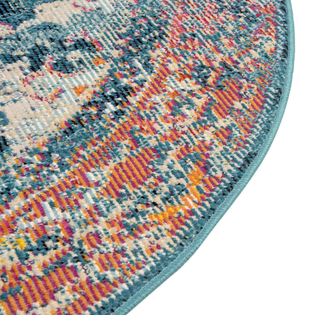 Turquoise 4' 1 x 4' 1 Charm Round Area Rug 100% Polypropylene With Jute Backing Traditional Vintage Distressed Look Carpet for Living Rooms Dining Office Space for Sale at Rug Engine