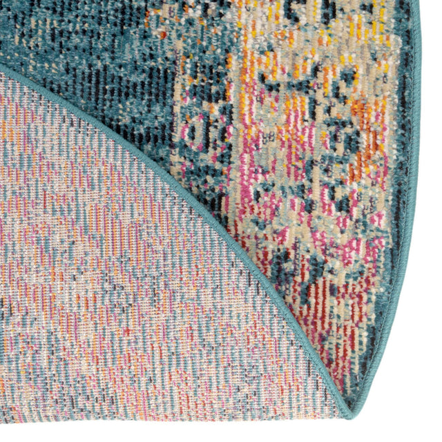 Turquoise 5' 3 x 5' 3 Charm Round Area Rug 100% Polypropylene With Jute Backing Traditional Vintage Distressed Look Carpet for Living Rooms Dining Office Space for Sale at Rug Engine