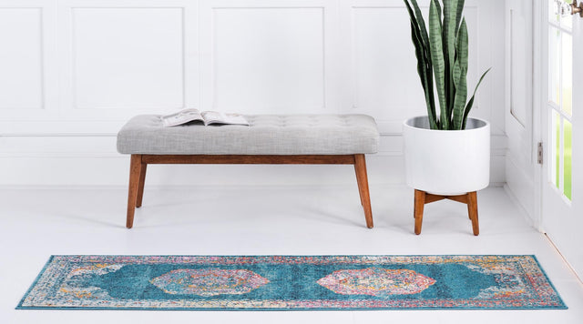 Turquoise 2' 2 x 6' 1 Charm Runner Area Rug 100% Polypropylene With Jute Backing Traditional Vintage Distressed Look Carpet for Living Rooms Dining Office Space for Sale at Rug Engine