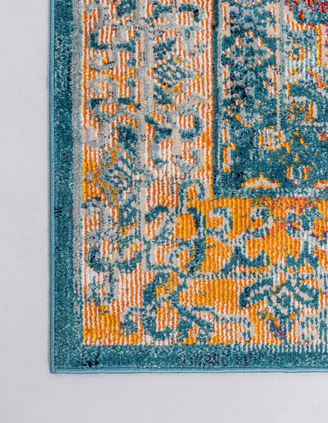 Turquoise 3' x 10' Charm Runner Area Rug 100% Polypropylene With Jute Backing Traditional Vintage Distressed Look Carpet for Living Rooms Dining Office Space for Sale at Rug Engine